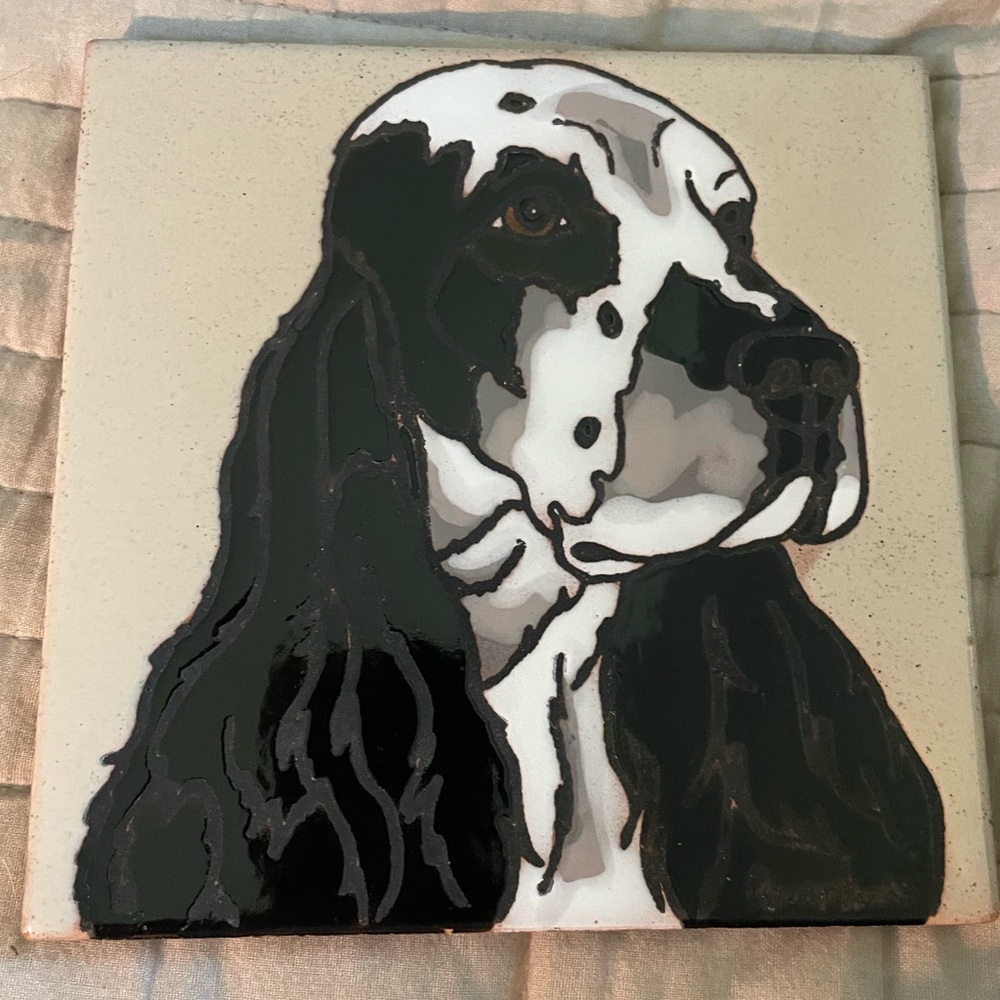English Cocker Decor Tile an Original Design. Hand painted+glazed+kiln fire - Picture 2 of 6